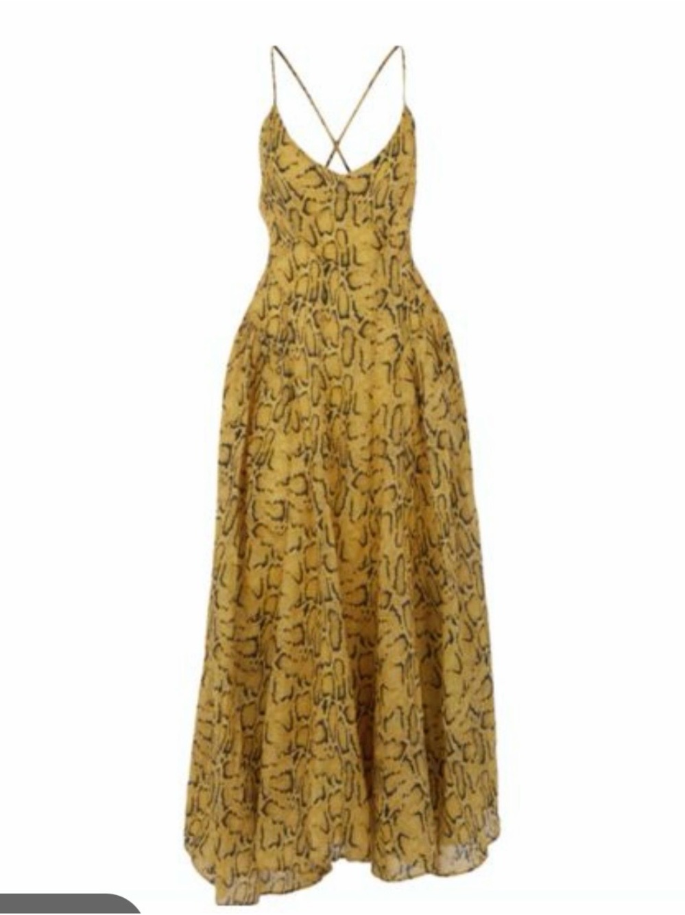 Frame Denim Mustard Yellow Snake-Print Maxi Dress with Crisscross Straps